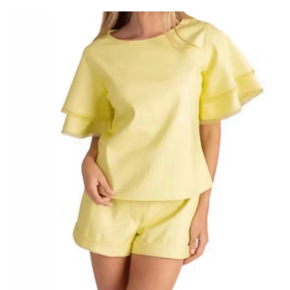 Sunny butter Yellow Layered Sleeve Blouse leather